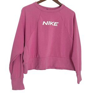 Nike Dri Fit Cropped Sweatshirt Large L Womens Pink Oversized Pullover